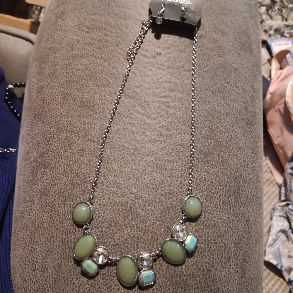 Paparazzi Green and Silver Necklace with Elegant Beads